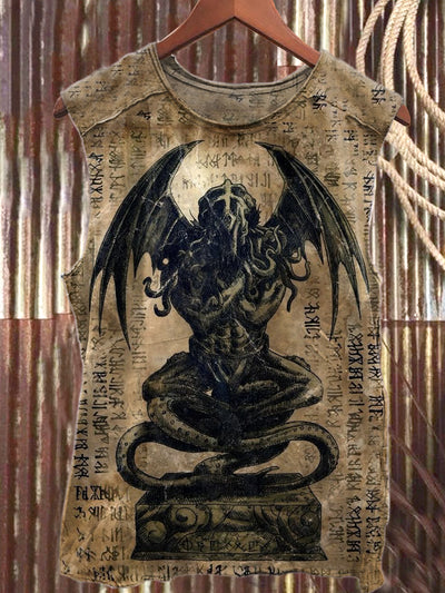 Retro Cthulhu Printed Casual Cotton Loose Tank Top
