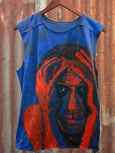 Retro Abstract Print Casual Loose Tank Top