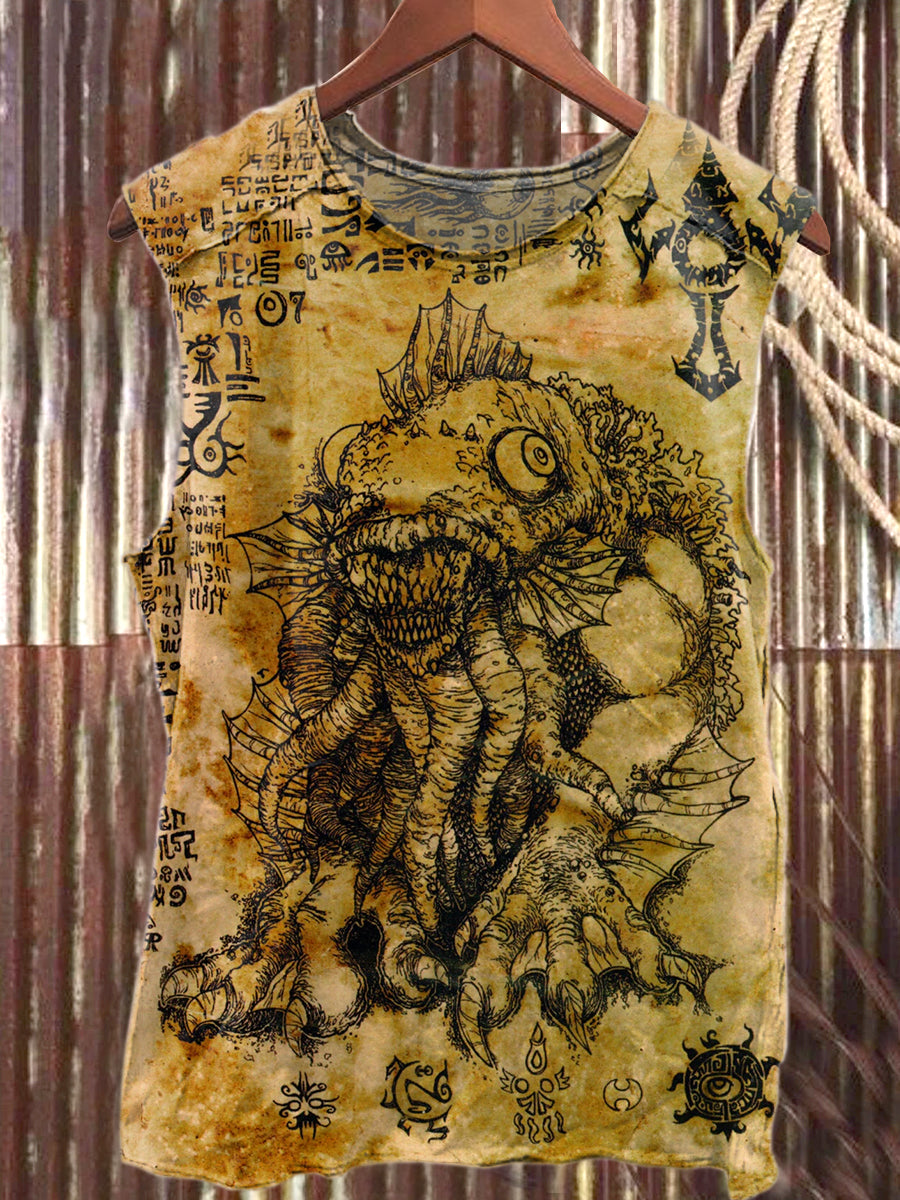Retro Cthulhu Printed Casual Cotton Loose Tank Top