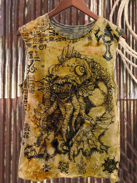 Retro Cthulhu Printed Casual Cotton Loose Tank Top