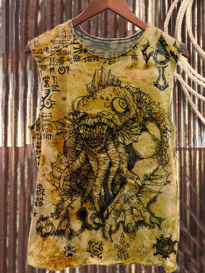 Retro Cthulhu Printed Casual Cotton Loose Tank Top