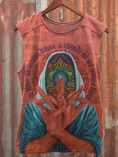 Retro Time-Travel Array Print Loose Tank Top