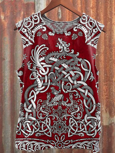 Retro Textured Printed Loose Cotton Tank Top