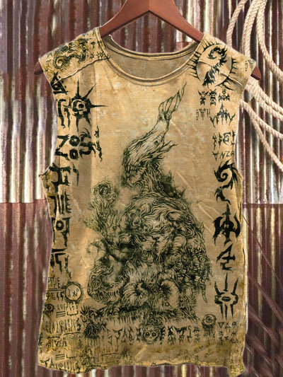 Retro Cthulhu Printed Casual Cotton Loose Tank Top