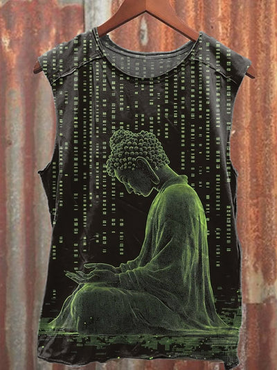 Retro Illustration Printed Loose Cotton Tank Top
