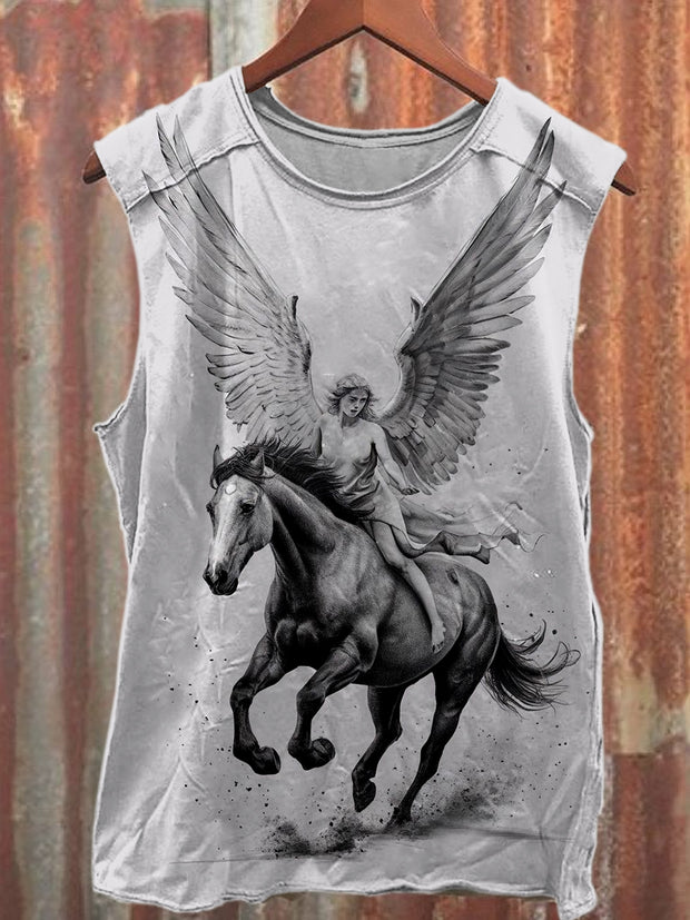 Vintage Sculptural Angel Print Loose Tank Top