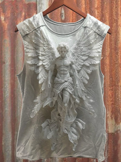Vintage Sculptural Angel Print Loose Tank Top