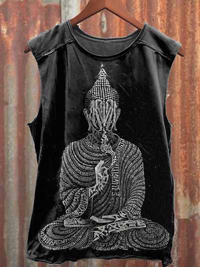 Retro Illustration Printed Loose Cotton Tank Top