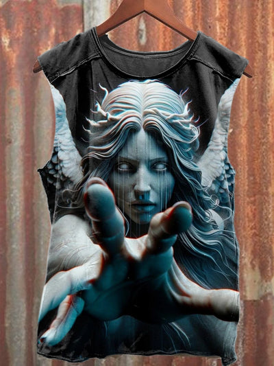 Vintage Sculptural Angel Print Loose Tank Top