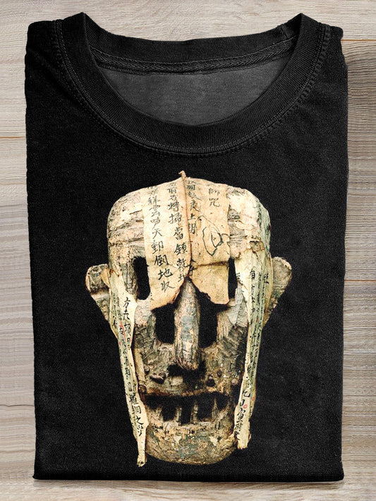 Retro Mask Printed Casual Cotton Loose T-Shirt