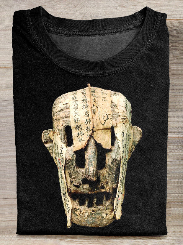 Retro Mask Printed Casual Cotton Loose T-Shirt