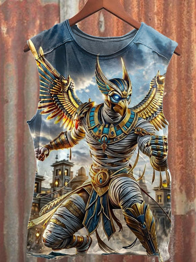 Vintage Horus Print Loose Cotton Tank Top