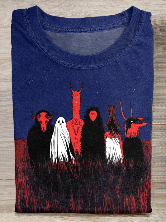 Vintage Illustration Print Casual Cotton Loose T-Shirt