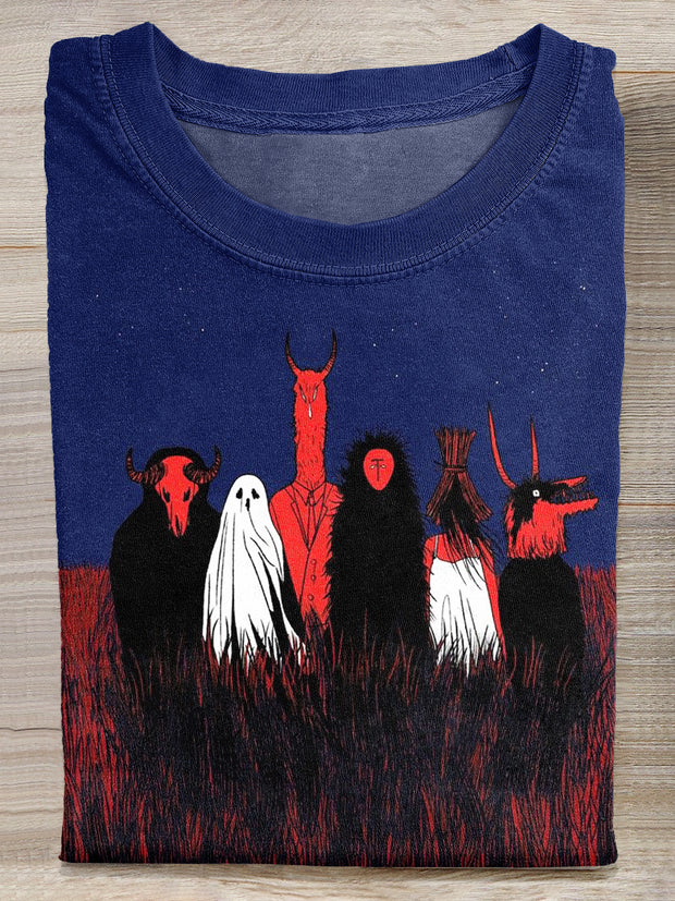Vintage Illustration Print Casual Cotton Loose T-Shirt