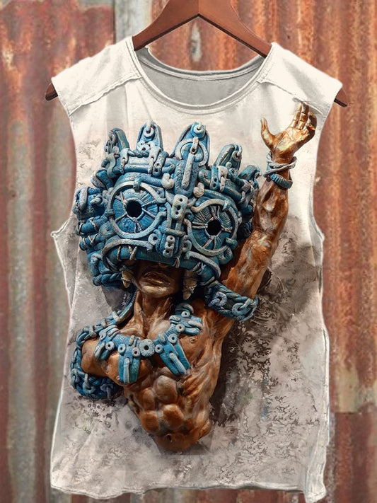 Retro Yama Tribal Print Casual Cotton Loose Tank Top