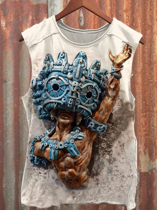 Retro Yama Tribal Print Casual Cotton Loose Tank Top