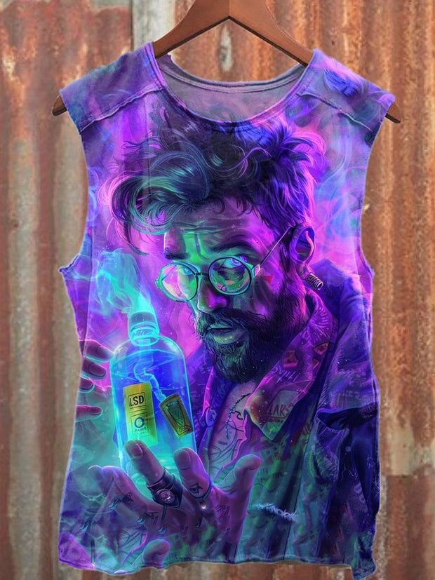 Retro Chemical Reaction Illustration Print Loose Tank Top
