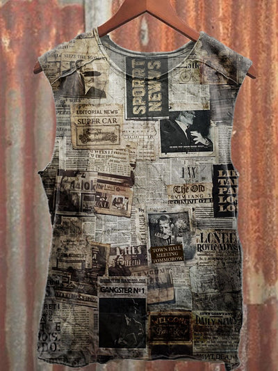 Retro Distressed Poster Art Print Fashion Loose Tank Top