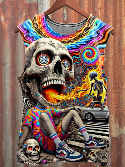 Men's Casual Colorful Skull Printed Tank Top