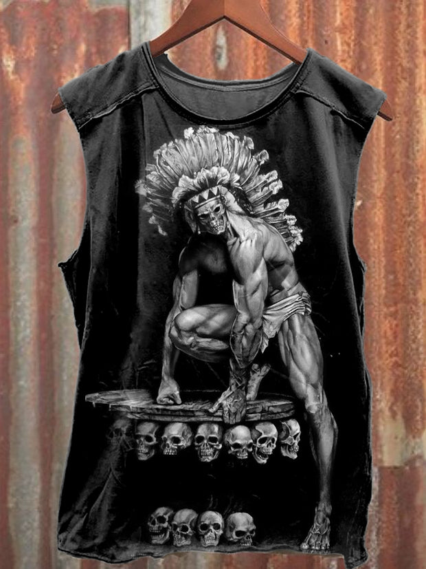 Retro Mayan Tribal Skull Print Fashion Loose Tank Top