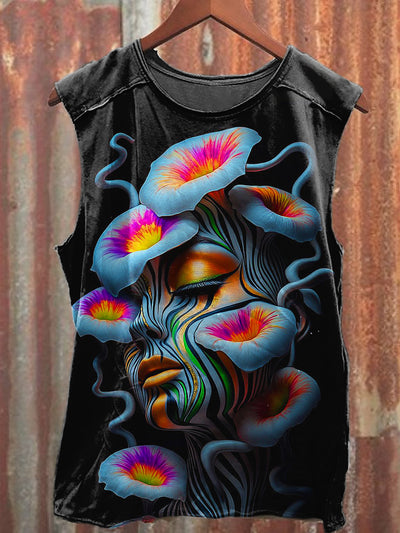 Men's Casual Flower Girl Printed Tank Top