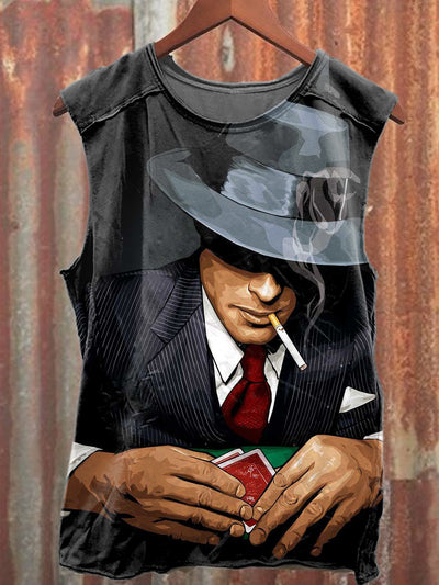 Retro Smoking Old Man Printed Fashion Loose Tank Top