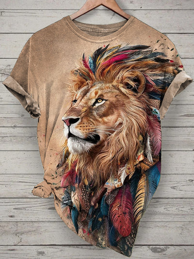 Lion Printed Vintage Fashion Loose Short Sleeve T-Shirt