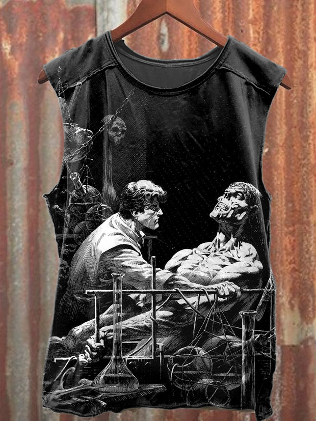 Retro Chemistry Experiment Printed Stylish Loose Tank Top