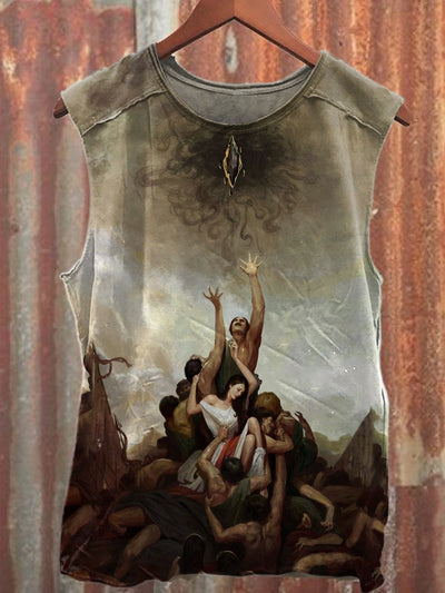 Retro Illustration Printed Casual Loose Tank Top