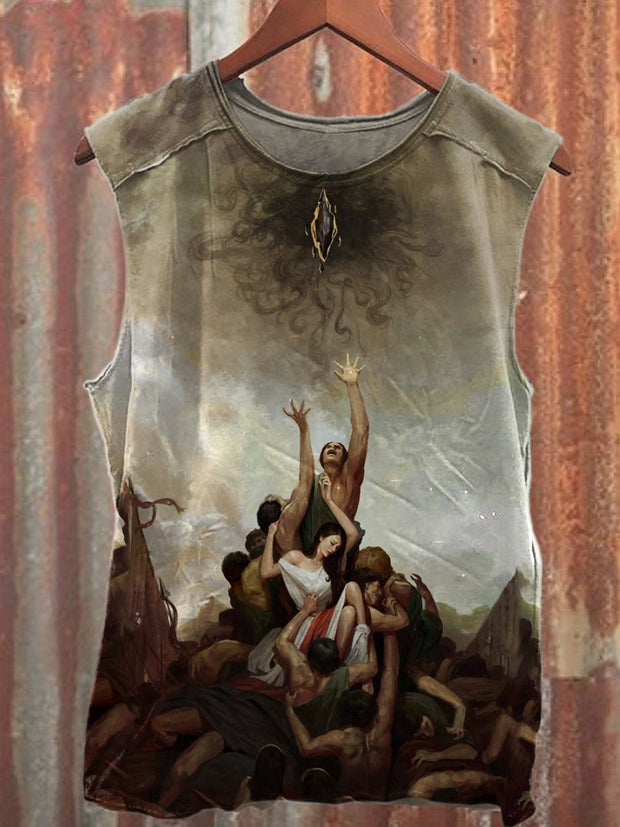 Retro Illustration Printed Casual Loose Tank Top
