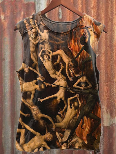 Retro Illustration Printed Casual Loose Tank Top