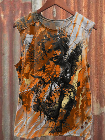 Retro Fun Angel Graffiti Print Casual Loose Tank Top