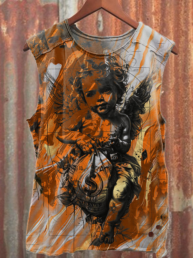Retro Fun Angel Graffiti Print Casual Loose Tank Top