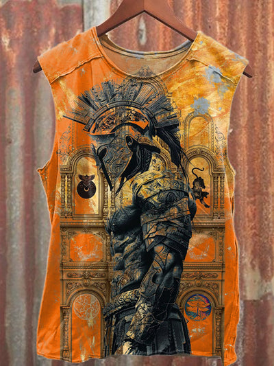 Retro Graffiti Knight Print Casual Loose Tank Top