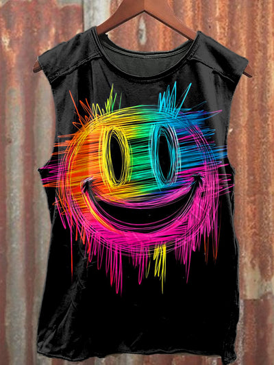 Men's Casual Smiling Face Printed Tank Top