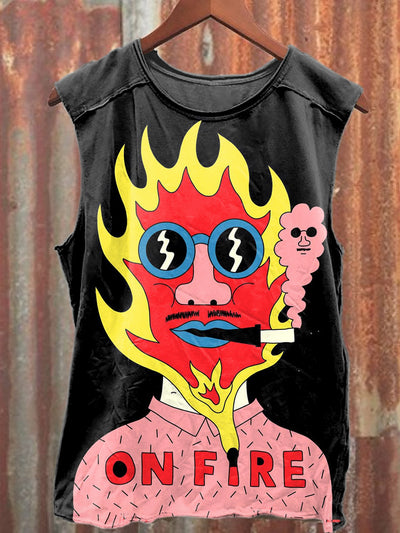 Retro Abstract Graffiti Illustration Printed Loose Tank Top