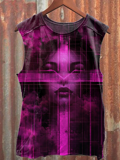 Gorgeous Cyberpunk Jesus Cross Print Casual Loose Tank Top