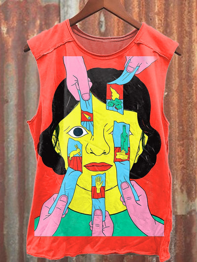 Retro Abstract Graffiti Illustration Printed Loose Tank Top