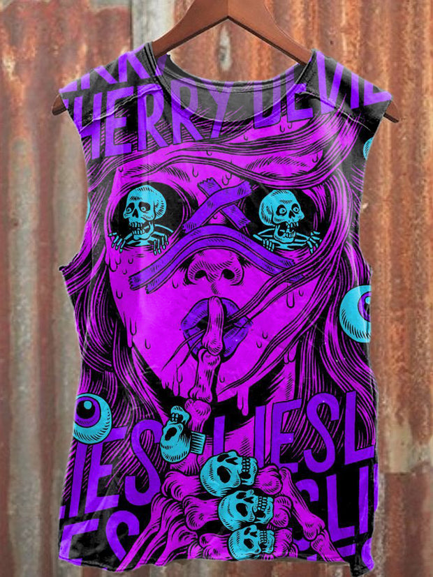 Gorgeous Punk Style Skull Print Loose Tank Top
