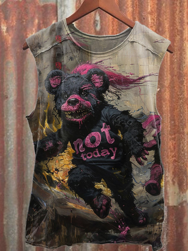 Funny Bear Graffiti Print Casual Loose Tank Top