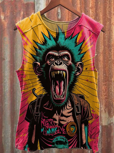 Retro Pop Art Monkey Graffiti Printed Casual Cotton Tank Top