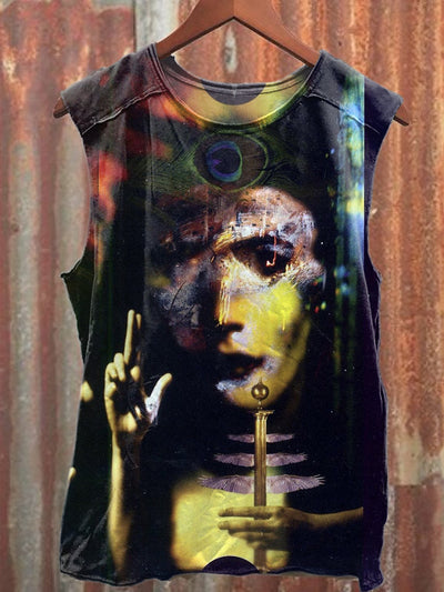 Retro Abstract Graffiti Printed Casual Cotton Tank Top