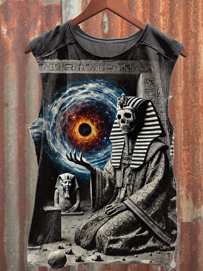 Retro Mummy Skull Graffiti Printed Casual Cotton Tank Top