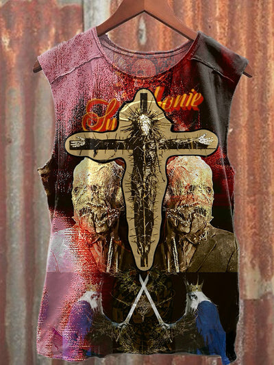 Retro Abstract Graffiti Printed Casual Cotton Tank Top