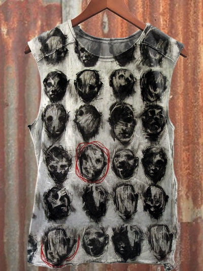 Retro Abstract Graffiti Printed Casual Cotton Tank Top