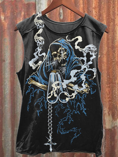Retro Skull Graffiti Printed Casual Cotton Tank Top