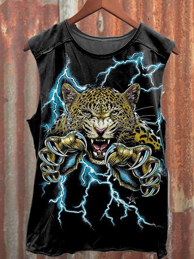 Retro Tiger Leopard Graffiti Print Casual Cotton Tank Top