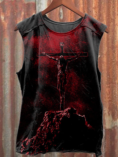 Retro Jesus Graffiti Illustration Casual Loose Tank Top