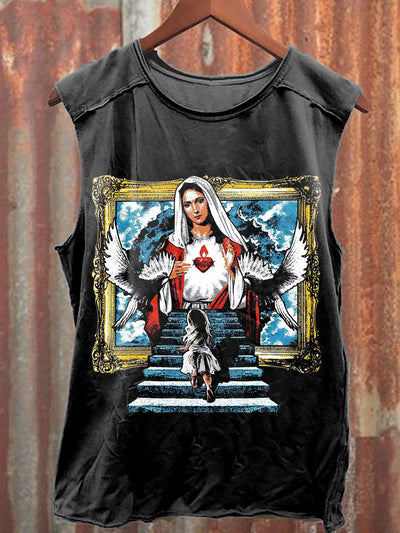 Retro Graffiti Print Casual Cotton Tank Top