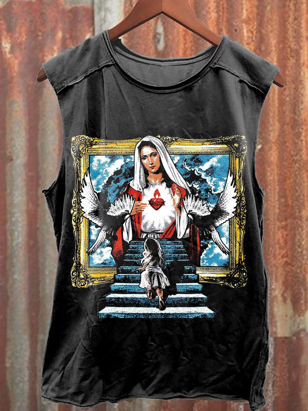 Retro Graffiti Print Casual Cotton Tank Top